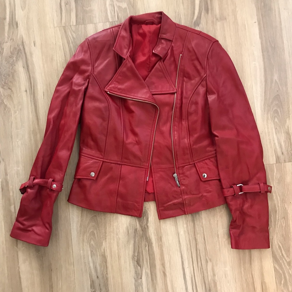 Women’s Red Lamb Skin Leather Jacket